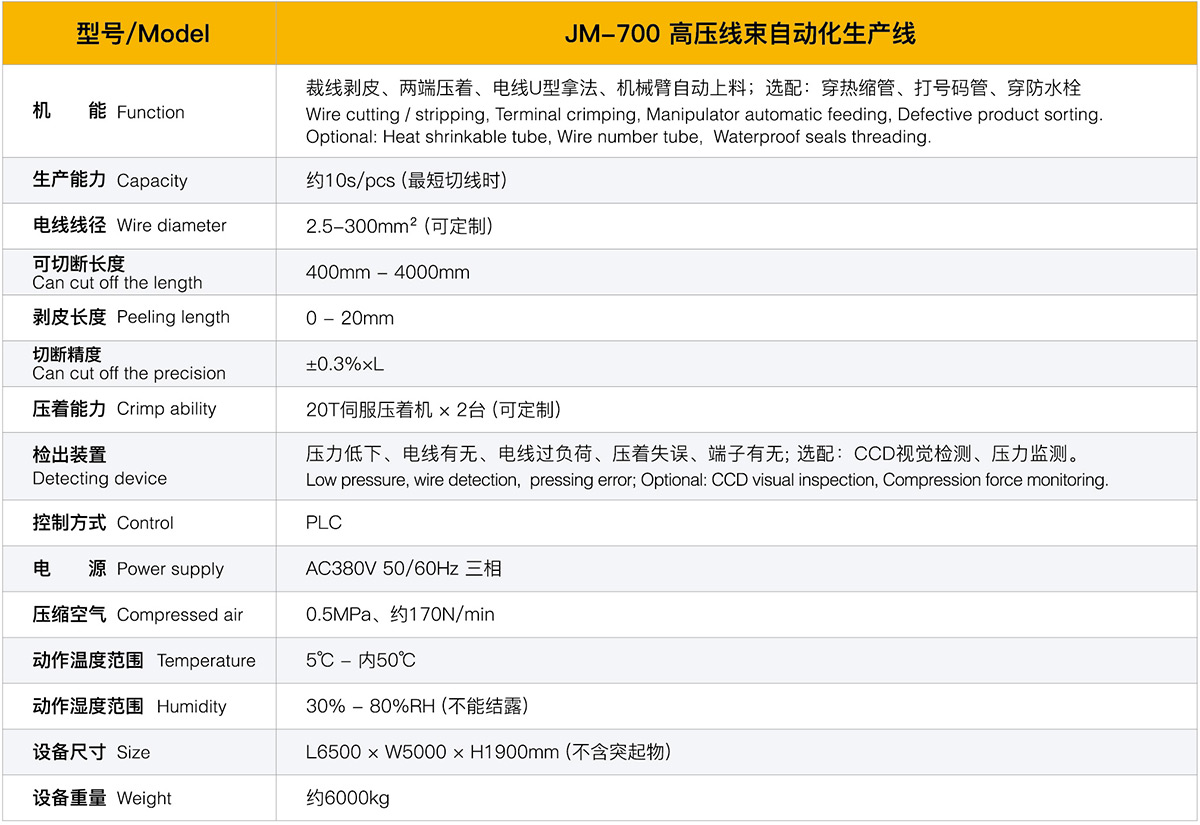 高壓線束生產線 參數